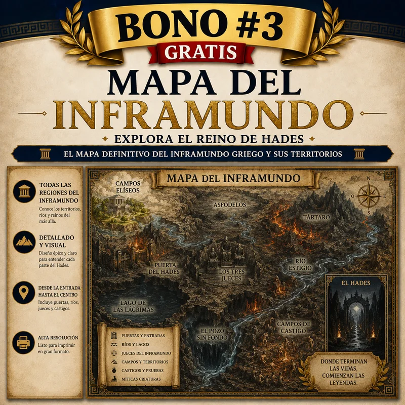Bono 3, Mapa del Inframundo: los territorios del reino de Hades, el Tártaro, los Campos Elíseos y el río Estigio.